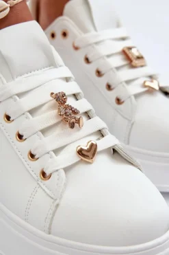 Sneakersy Damskie Na Platformie Z Przypinkami Eko Skóra Białe Cavisa