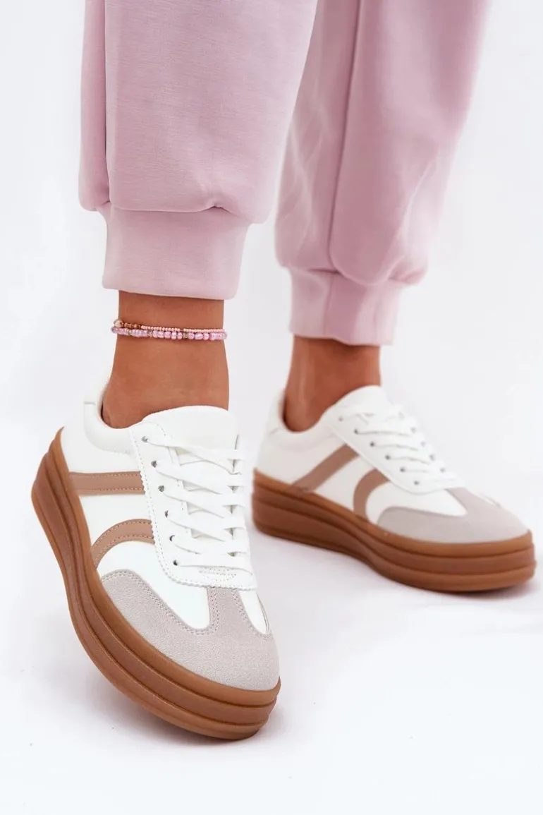 Sneakersy Damskie Na Platformie Białe Tolianna