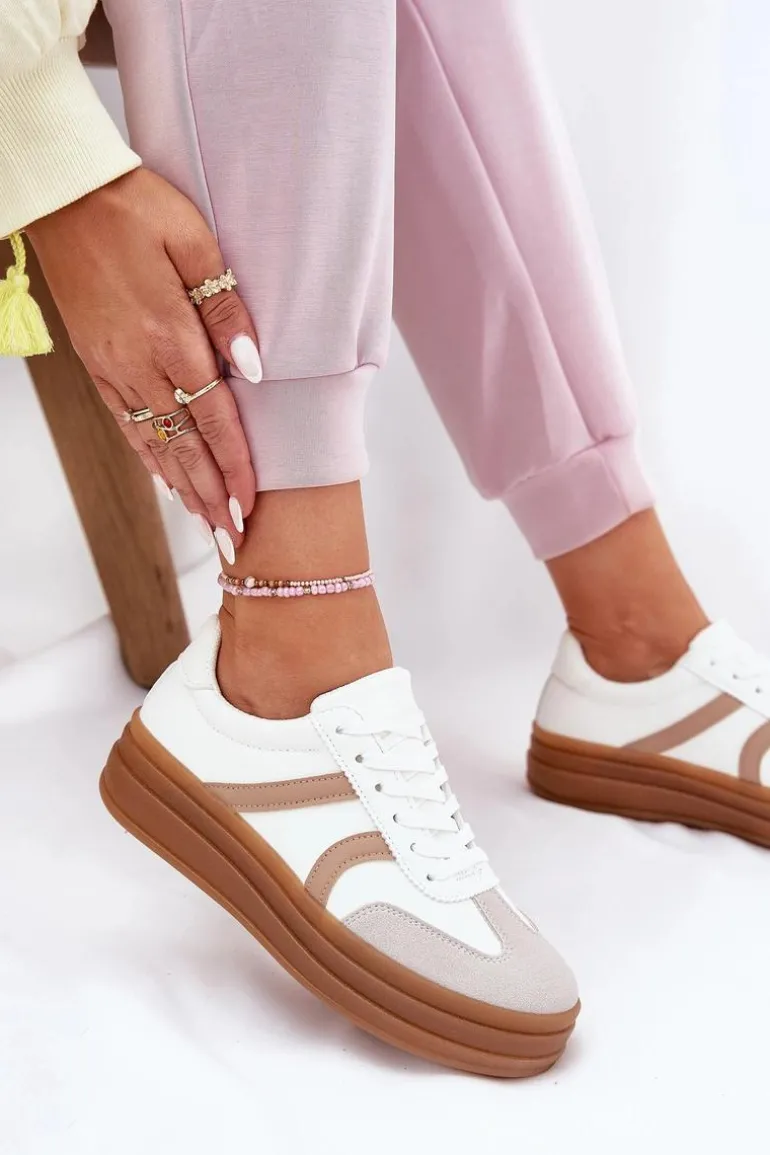 Sneakersy Damskie Na Platformie Białe Tolianna