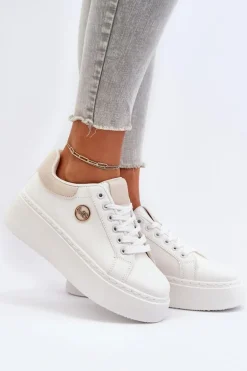 Sneakersy Damskie Na Platformie Białe Eshen