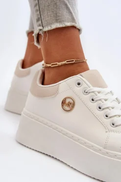 Sneakersy Damskie Na Platformie Białe Eshen