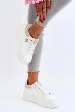 Sneakersy Damskie Na Platformie Białe Eshen