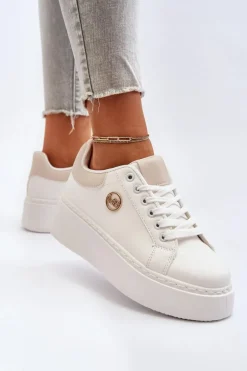 Sneakersy Damskie Na Platformie Białe Eshen