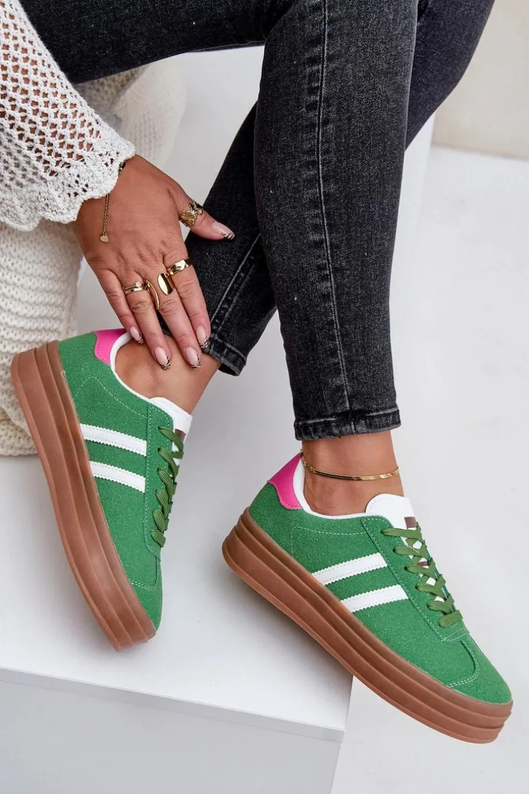 Sneakersy Damskie Na Platformie Zielone Egelia