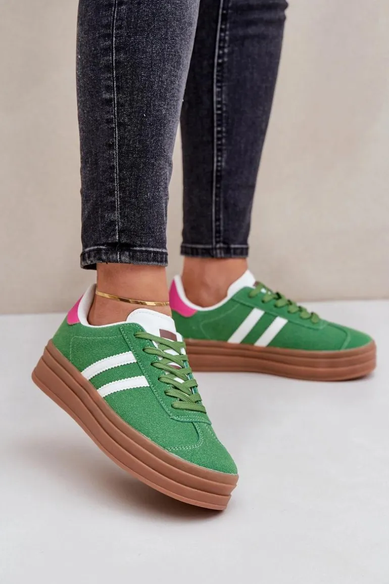 Sneakersy Damskie Na Platformie Zielone Egelia