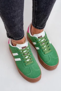 Sneakersy Damskie Na Platformie Zielone Egelia