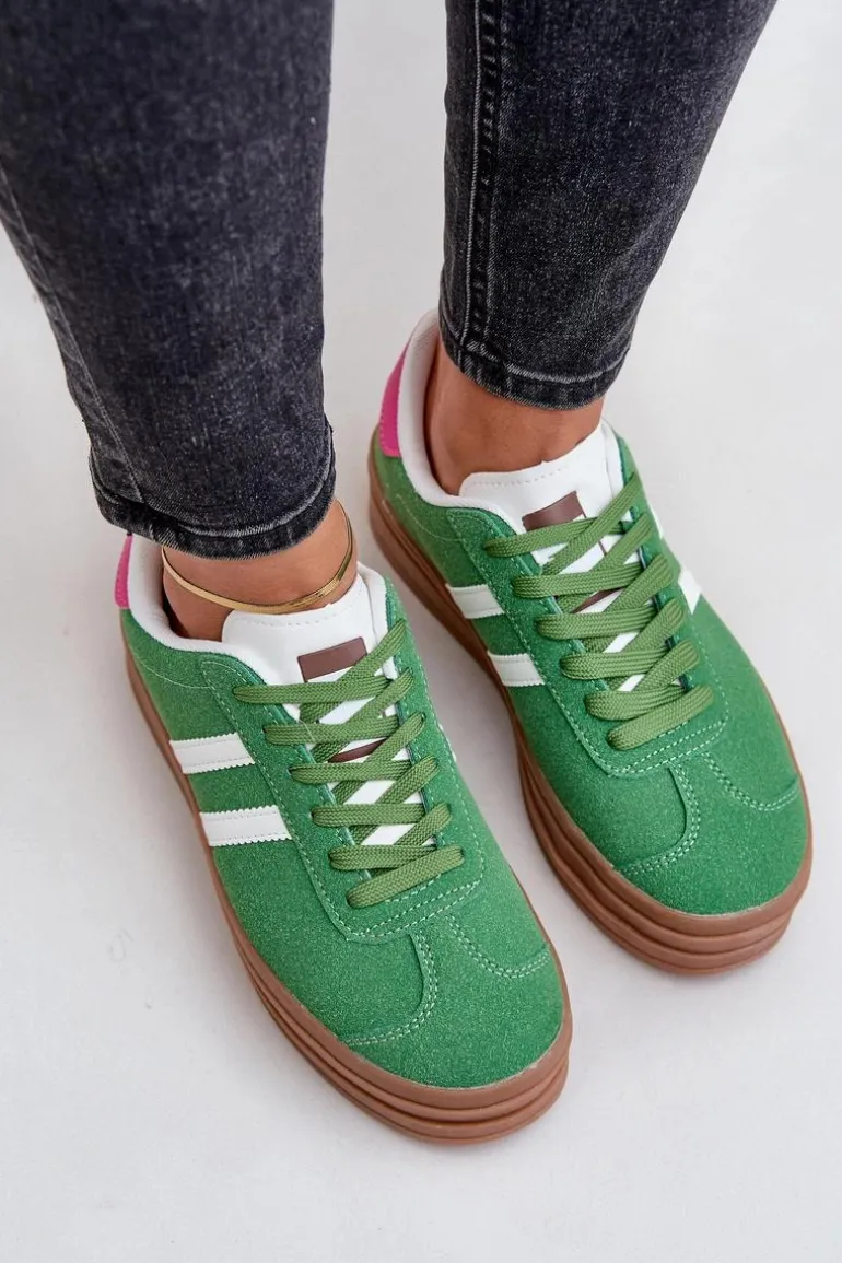 Sneakersy Damskie Na Platformie Zielone Egelia