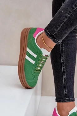 Sneakersy Damskie Na Platformie Zielone Egelia
