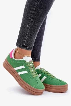 Sneakersy Damskie Na Platformie Zielone Egelia