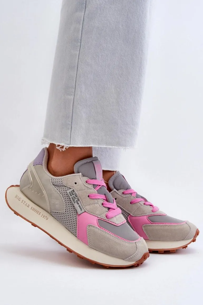 Sneakersy Damskie Na Platformie Memory Foam System Big Star NN274680 Szaro-Różowe