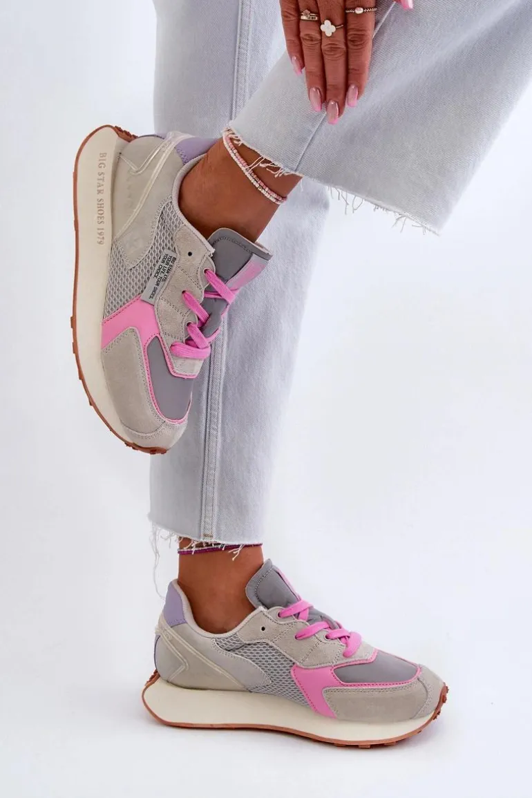 Sneakersy Damskie Na Platformie Memory Foam System Big Star NN274680 Szaro-Różowe