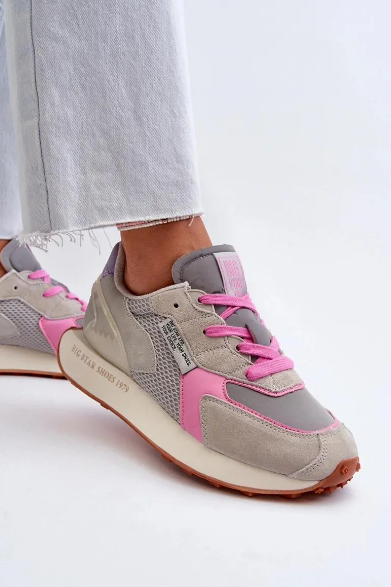 Sneakersy Damskie Na Platformie Memory Foam System Big Star NN274680 Szaro-Różowe