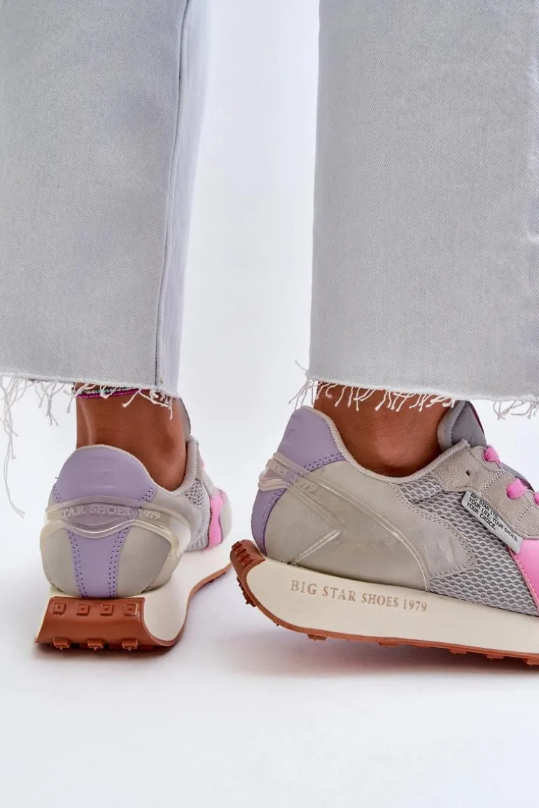 Sneakersy Damskie Na Platformie Memory Foam System Big Star NN274680 Szaro-Różowe
