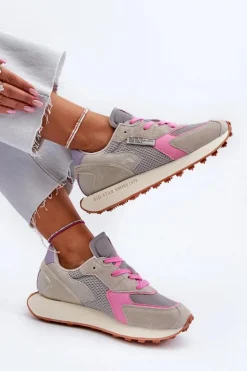 Sneakersy Damskie Na Platformie Memory Foam System Big Star NN274680 Szaro-Różowe