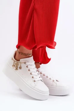Sneakersy Damskie Na Platformie Z Zawieszkami Białe Tivissa