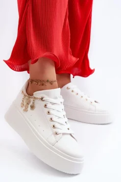 Sneakersy Damskie Na Platformie Z Zawieszkami Białe Tivissa
