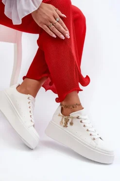 Sneakersy Damskie Na Platformie Z Zawieszkami Białe Tivissa