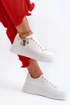 Sneakersy Damskie Na Platformie Z Zawieszkami Białe Tivissa