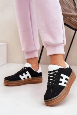 Sneakersy Damskie Na Platformie Czarne Syliyana