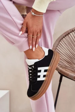 Sneakersy Damskie Na Platformie Czarne Syliyana