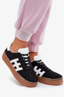 Sneakersy Damskie Na Platformie Czarne Syliyana