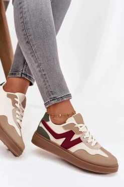 Sneakersy Damskie Niskie Eko Skórzane Beżowe Givelle