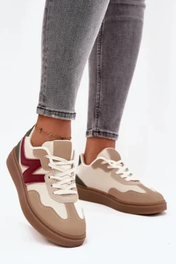 Sneakersy Damskie Niskie Eko Skórzane Beżowe Givelle