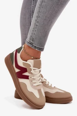 Sneakersy Damskie Niskie Eko Skórzane Beżowe Givelle