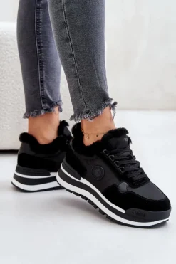 Sneakersy Damskie Ocieplane Na Platformie Big Star OO274A216 Czarne
