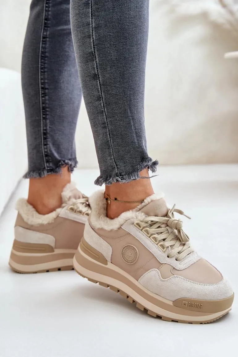 Sneakersy Damskie Ocieplane Na Platformie Big Star OO274A214 Beżowe