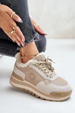 Sneakersy Damskie Ocieplane Na Platformie Big Star OO274A214 Beżowe