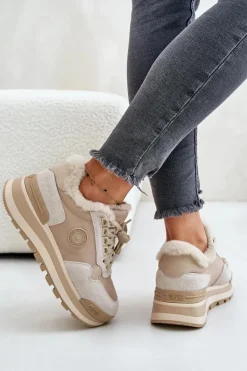 Sneakersy Damskie Ocieplane Na Platformie Big Star OO274A214 Beżowe