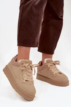 Sneakersy Damskie Ocieplane Futerkiem Beżowe Cyrissa