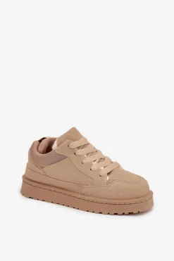 Sneakersy Damskie Ocieplane Futerkiem Beżowe Cyrissa