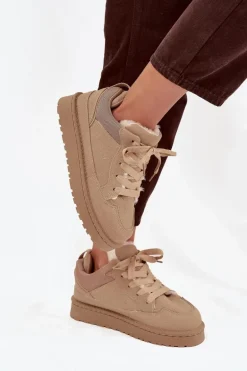 Sneakersy Damskie Ocieplane Futerkiem Beżowe Cyrissa