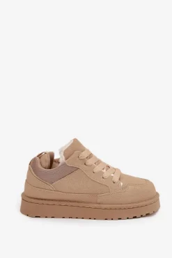 Sneakersy Damskie Ocieplane Futerkiem Beżowe Cyrissa