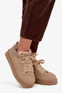 Sneakersy Damskie Ocieplane Futerkiem Beżowe Cyrissa