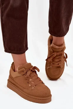 Sneakersy Damskie Ocieplane Futerkiem Camel Cyrissa