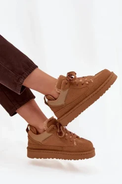 Sneakersy Damskie Ocieplane Futerkiem Camel Cyrissa