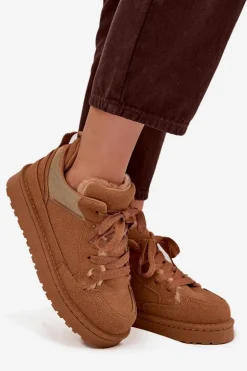 Sneakersy Damskie Ocieplane Futerkiem Camel Cyrissa