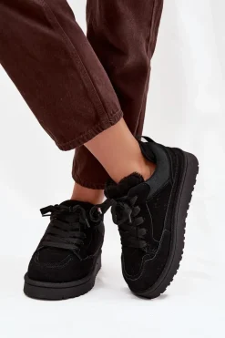 Sneakersy Damskie Ocieplane Futerkiem Czarne Cyrissa