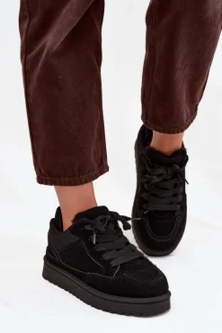 Sneakersy Damskie Ocieplane Futerkiem Czarne Cyrissa