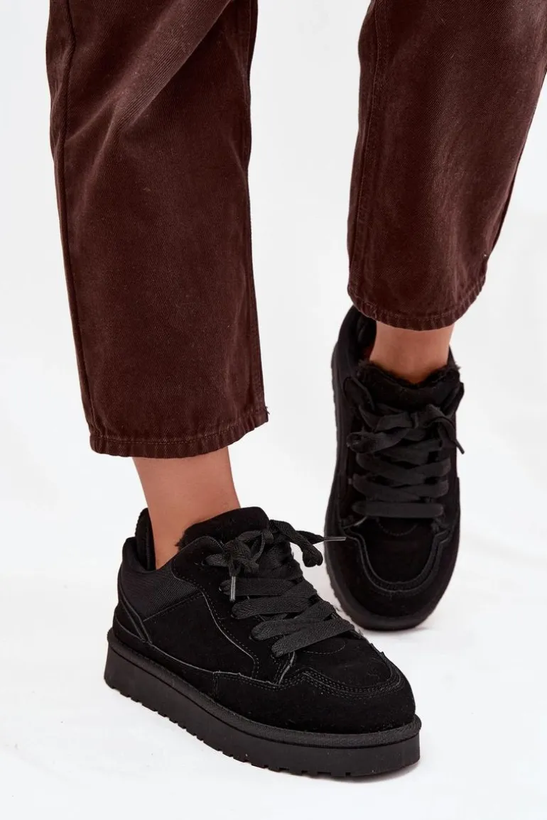 Sneakersy Damskie Ocieplane Futerkiem Czarne Cyrissa