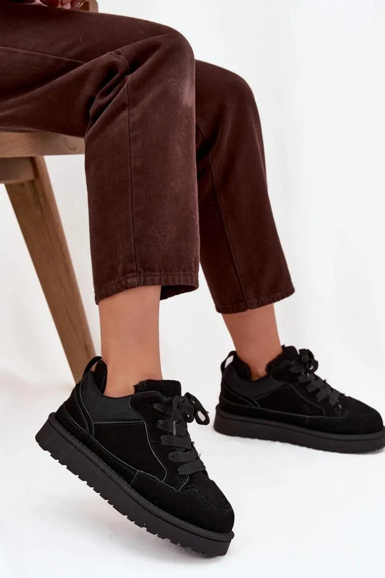 Sneakersy Damskie Ocieplane Futerkiem Czarne Cyrissa