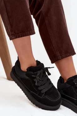 Sneakersy Damskie Ocieplane Futerkiem Czarne Cyrissa