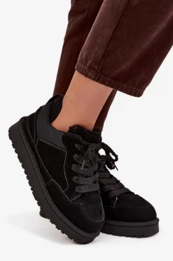 Sneakersy Damskie Ocieplane Futerkiem Czarne Cyrissa