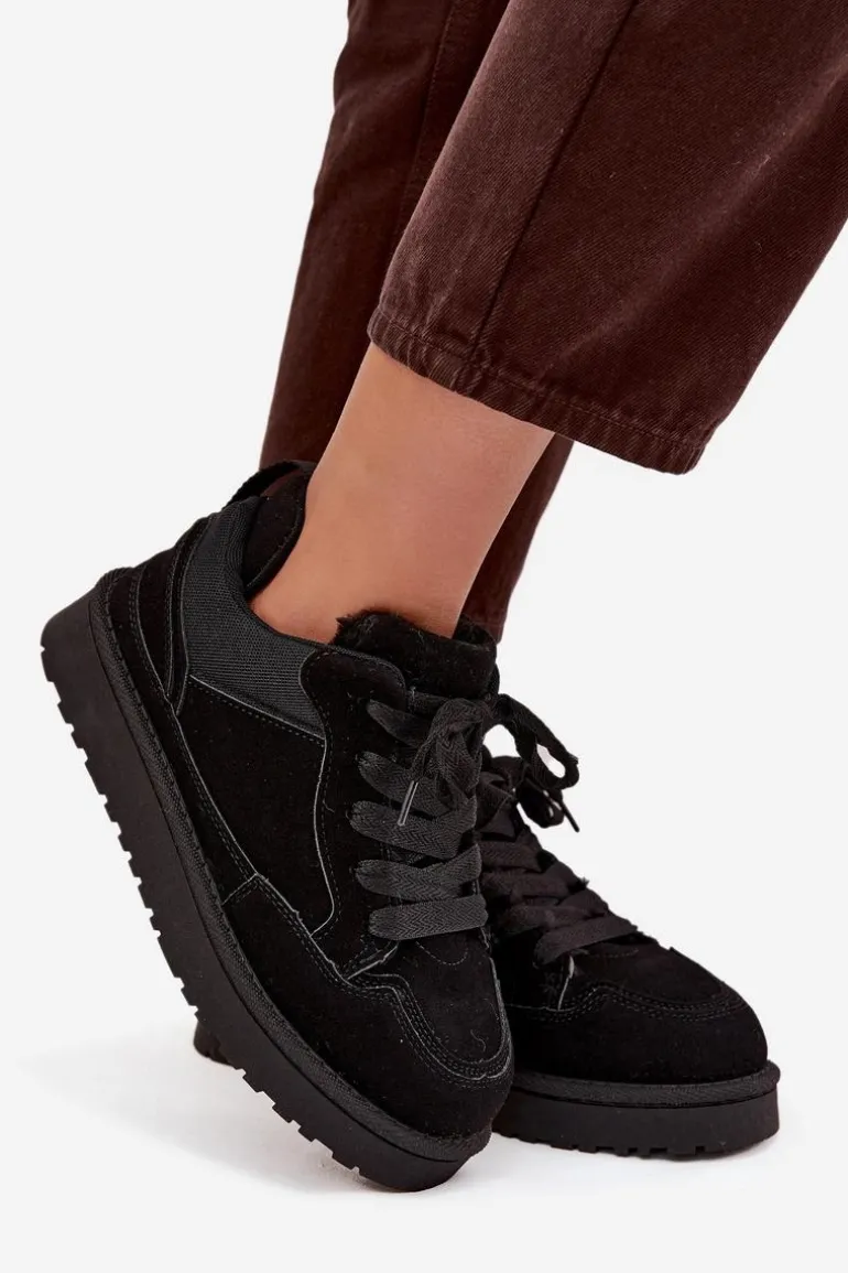 Sneakersy Damskie Ocieplane Futerkiem Czarne Cyrissa