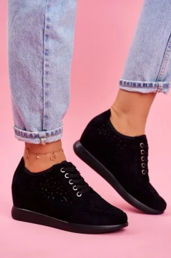 Sneakersy Damskie Sergio Leone Ażurowe Czarne PB122