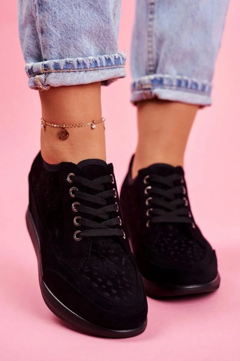 Sneakersy Damskie Sergio Leone Ażurowe Czarne PB122