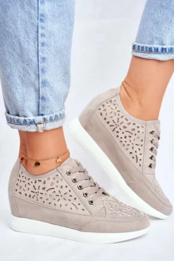Sneakersy Damskie Sergio Leone Ażurowe Szare PB122